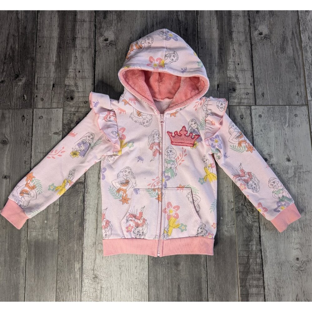Disney Princess, Full Zip Hoodie with Ruffles, Pinks, Sz 4/5T